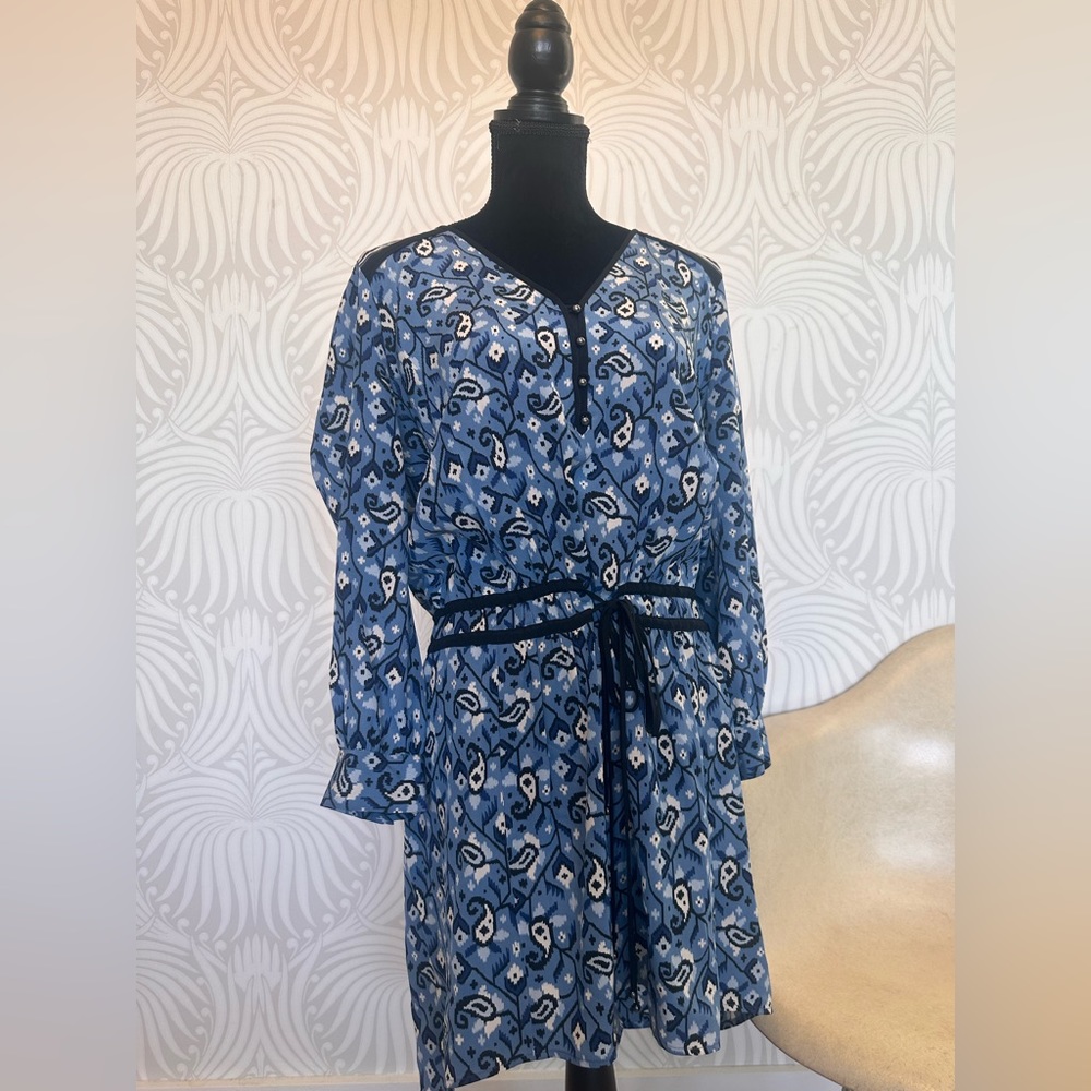 Veronica Beard Venice V-Neck Tie Waist Blue Dress - 8